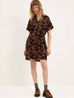 Frank & Oak Brown Dress with Black Floral Print
